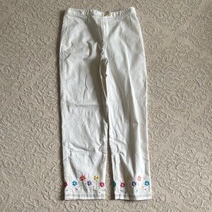 Floral Embroidered White Pants